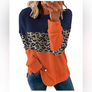 Colorblock Leopard Print Sweatshirt - Size XL